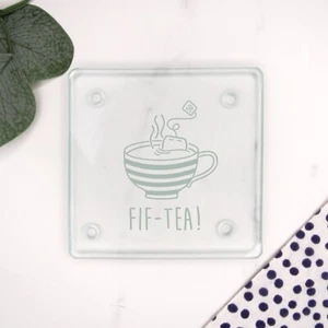 Engraved Square Glass Coaster FIF-TEA Design 50th Birthday Gift Dad, Uncle - Picture 1 of 18