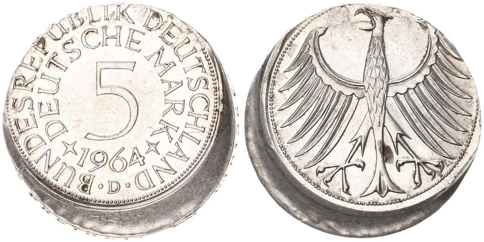 5 DM 1964 D J.387 Silver Coin Error 20% Off-Center Almost Uncirculated 105207 - Image 1 of 1