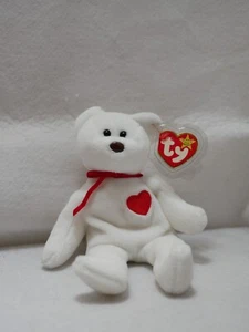 Neu mit Etikett Vintage TY Beanie Babys 1994 Valentino weißer Teddybär Plüsch mit rotem Herz - Bild 1 von 6