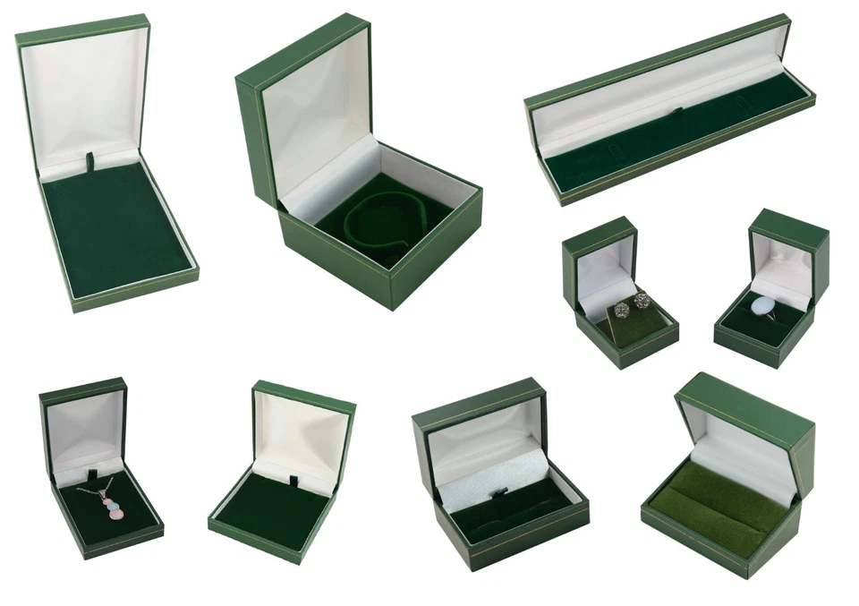 Green Leatherette Jewellery Boxes Ring Earring Pendant Cufflink Necklace Watch - Image 1 of 1