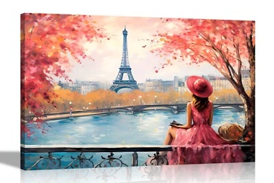 Alone and Blissful in Paris Canvas Prints Romantic Wall Art Pictures Framed City - Image 1 of 4