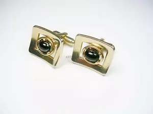 Natural Black Onyx Gemstone with Gold Plated 925 Sterling Silver Cufflink #2388 - Picture 1 of 3