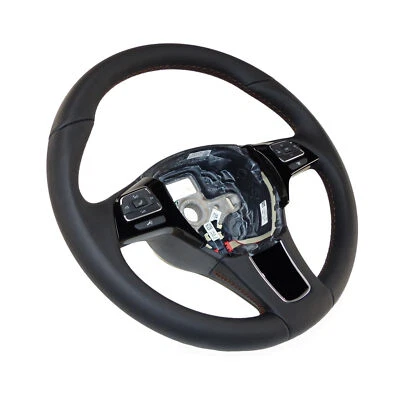 original Multifunktionslenkrad VW Touareg 7P Lenkrad Leder schwarz Naht braun - Bild 1 von 4