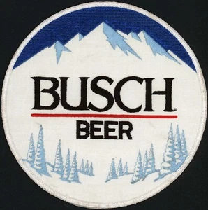 Vintage uniform patch BUSCH BEER mountains trees large size round unused n-mint+ - Picture 1 of 3
