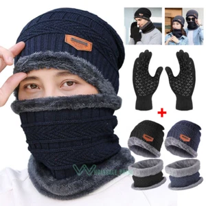 Mens Winter Beanie Hat And Neck Scarf Warmer Touch Screen Gloves Set for Men - Picture 1 of 51