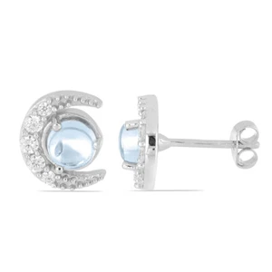 Classy 1,10 Carat Blue Topaz Mondohrstecker 925 Silver Light Blue Gemstone Top - Picture 1 of 11