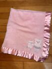 Carters Pink Blanket Ballerina Ballet Bears Plush Baby Satin Trim 30x28 Lovey EC