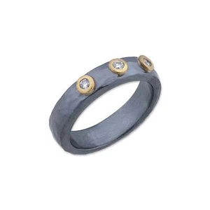Lika Behar Collection Stockholm Ring 3 Round Brilliant Diamonds 24k Gold and Oxi - Picture 1 of 3