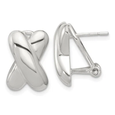 15.75mm Sterling Silver Polished X Design Omega Back Earrings - Image 1 of 4