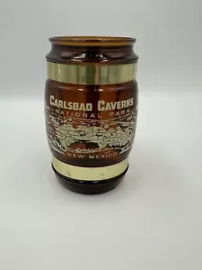 Taza de vidrio marrón recuerdo Siesta Ware hecha en EE. UU. Cavernas Carlsbad casi nueva mango de madera - Imagen 1 de 7