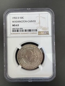 1953 D Washington Carve MS63 Silver Commemorative Half Dollar NGC 50c - Picture 1 of 2