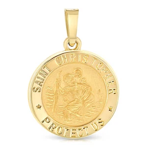14K Yellow Gold Religious St. Christopher Miraculous Medal Pendant for Chain - Picture 1 of 6