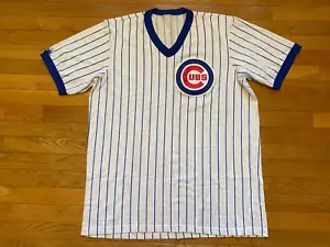 Vintage Majestic Mens Sz XL Chicago Cubs Pin Stripe Ringer Jersey Made In USA - Picture 1 of 4