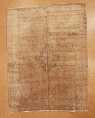 Moderna vintage descolorida oxidada y dorada | Alfombra oriental anudada a mano de 9'6" x 12'6" | Foto 1 de 4