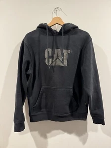 CAT Caterpillar Hoodie Mens Medium Black Hooded Sweatshirt Sweater Spellout - Picture 1 of 4