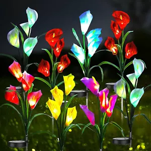 8 Pcs Calla Lily Solar Lights Outdoor Garden Stake Lights LED Lily Flower Lights - Picture 1 of 7