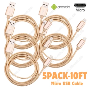 5X 10FT Braided Micro USB Charger Cable Data Charger Cord For Android Samsung LG - Picture 1 of 14