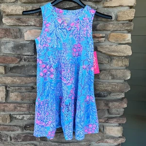 Lilly Pulitzer Girl's Mini Lorina Dress Blue Ibiza Now You Sea Me Lrg 8-10 NWT - Picture 1 of 4