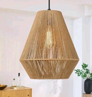 ELYONA UP9192 Brown Woven Pendant Light Modern Boho Hanging Lamp Design - Image 1 of 4