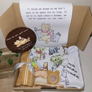 🍯Winnie The Pooh Bear Piglet Newborn Baby Unisex Shower Hamper Gift Muslin Bib - Picture 1 of 15
