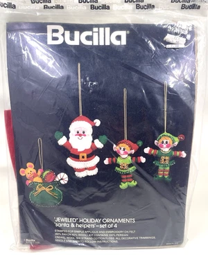 Adornos de fieltro Bucilla vintage con joyas de Santa y ayudantes 3588 nuevos en paquete Foto 1 de 4