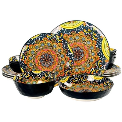 Juego de vajilla, platos y cuencos Mandala, platos de porcelana (16 piezas) S... Foto 1 de 4