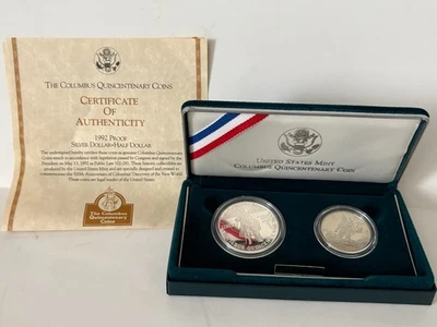 1992 Columbus Quincentenary Two Coin Proof Set w/ Box/COA Dollar is 90% Silver - Image 1 of 4