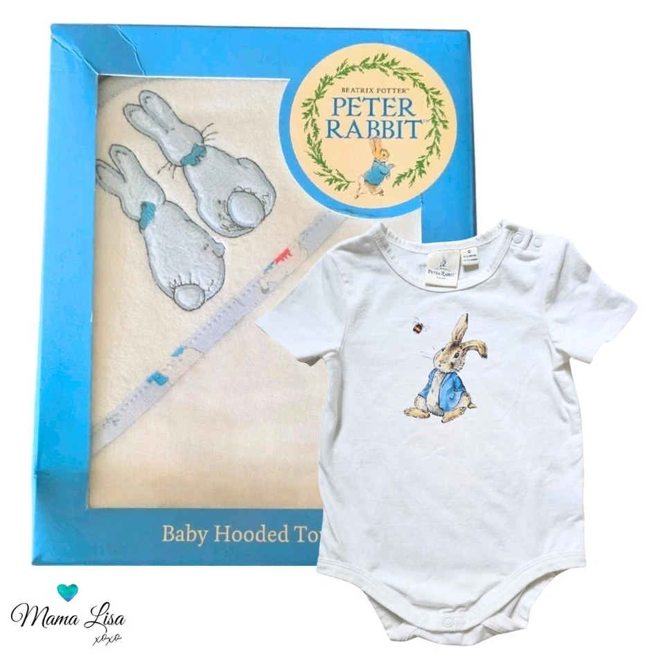 Peter Rabbit Bodysuit Size 0 & Baby Hooded Towel - image 1 of 4