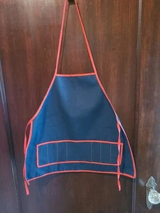 Vintage Homemade Child Size Garden Apron Full Length Pockets Blue Red - Picture 1 of 6