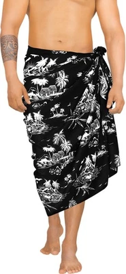 LA LEELA мягкий свет напечатано гавайский пляж купальник надежном мужской 78 «X 39» черный_2897 - Изображение 1 из 3