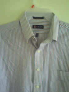 MEN'S RALPH LAUREN CHAPS WRINKLE FREE WHITE STRIPED DRESS SHIRT 17 1/2 - Picture 1 of 3