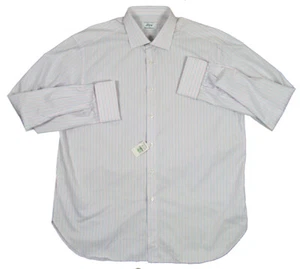 NEW Brioni Fine Cotton Dress Shirt! 17 1/2 Long Pink Blue White French Cuff - Picture 1 of 2
