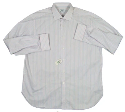 ¡NUEVA Camisa de Vestir Brioni Algodón Fino!  Brazalete francés largo rosa azul blanco 17 1/2 Foto 1 de 2