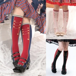 Girl Lolita Stockings Long Socks Cotton Striped Preppy Soldier Guard Cosplay Fit - Picture 1 of 16