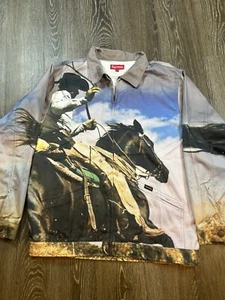 Supreme Cowboy Denim Work Jacket Size L Large Rare AOP Streetwear Full Zip - Picture 1 of 11