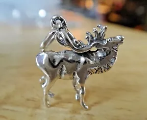 Sterling Silber 3D 15x17mm Realistisch Horn Elch Hirsch Charm - Bild 1 von 5