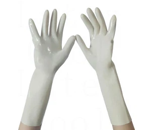 100% Latex Gummi Rubber White Molded Five-finger Gloves Forearm Mitten 0.4mm - Picture 1 of 7