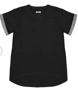 MIA NEW YORK Silver Crystal Lux Short Sleeve Black Tshirt Girls Size 4 New W Tag - Picture 1 of 7