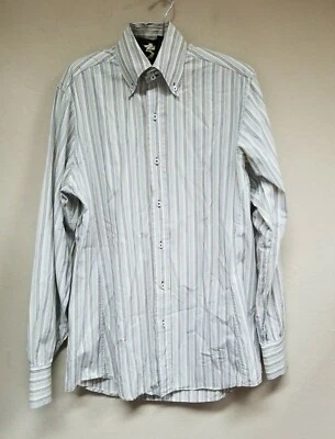 Lorenzini 男式中号休闲条纹纽扣长袖衬衫意大利制造 — 第 1/4 张图片