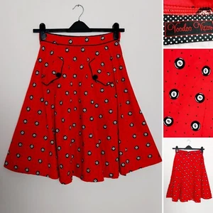 Voodoo Vixen Red Black Polka Dot 8 Ball Circle Skirt Size Small 50's Rockabilly - Picture 1 of 7