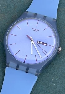 Brilliant Unisex Rebel Blue Swiss Made Swatch with Day & Date Working Perfectly! - Picture 1 of 22