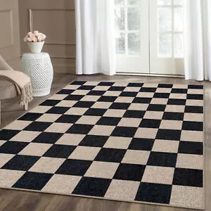 Checkered Easy Jute Area Rug, 5X7 Outdoor Patio Rug Washable Carpet for Living R - Picture 1 of 8