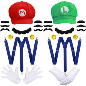 Super Mario Bros: Mario and Luigi Hats Mustaches Costume Cosplay Cap Accessories - Picture 1 of 9