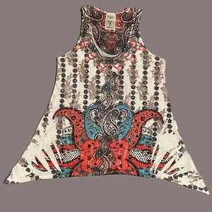 VOCAL WOMENS TANK TOP Size M Sparkle Stones PAISLEY PRINT Boho MADE IN USA - Picture 1 of 9