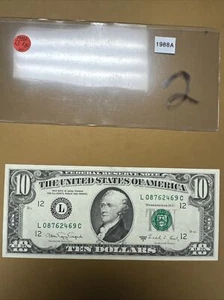 1988 A Federal Reserve 10 Dollar Bill 2 - Picture 1 of 4