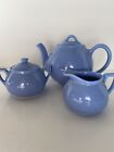 Vintage Periwinkle Blue Ceramic Lipton Tea Teapot Creamer Sugar Set