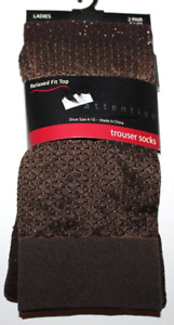 Attention Ladies Relaxed Fit Top Brown Fashion 2-Pack Trouser Socks Size 4-10