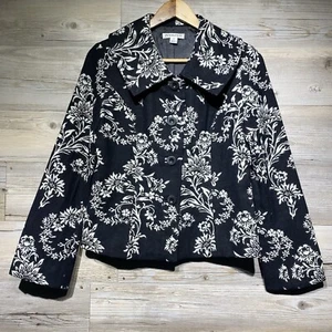 Pendleton Floral Wool Jacket Blazer Peter Pan Collar Women’s 4 Black Cream Lined - Picture 1 of 9
