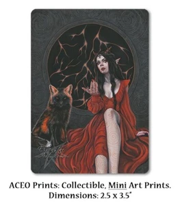 Gothic Fantasy Kunst ACEO DRUCK Engel Dämon Fuchs Hölle Böse Rot Orange Tor Sexy - Bild 1 von 3