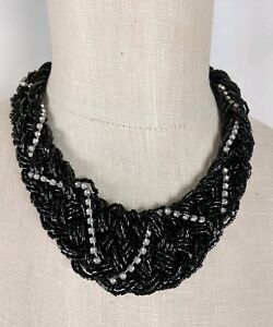 Anthropologie Black Multi-Strand Faceted Bead Rhinestone Statement Necklace